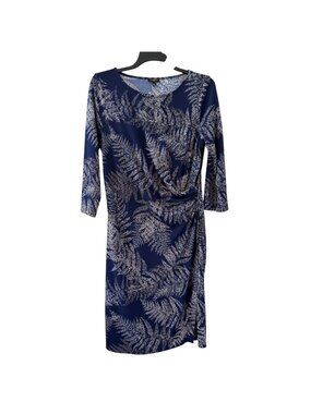 Talbots Dress Fern Print Dress 3/4 Sleeve Side Gather Sz PL Dress